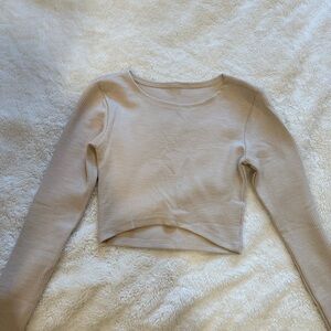 Beige Long Sleeve Crop Top